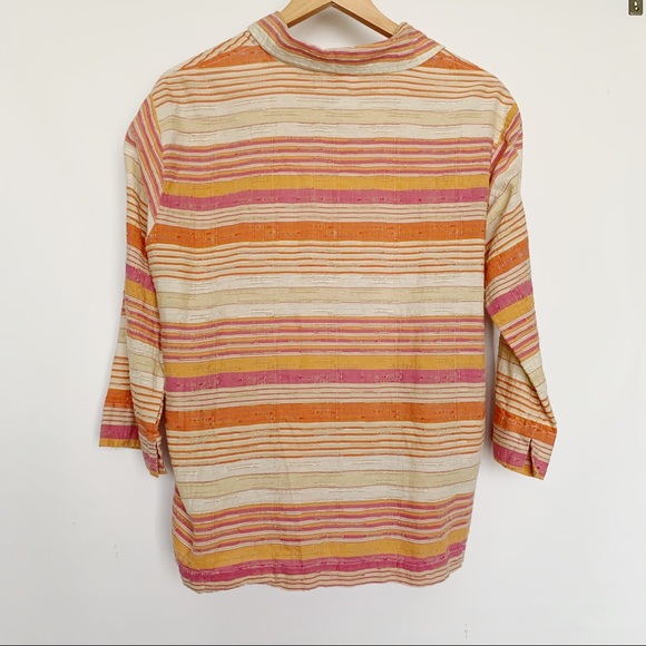 Rebecca Malone Striped Orange Pink Button Down Top - Picture 3 of 3
